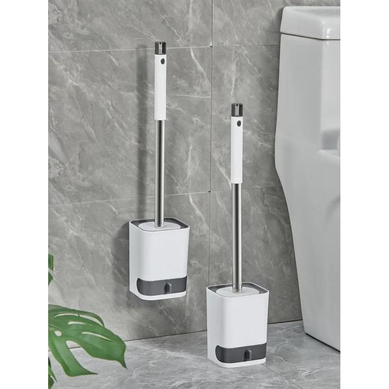 A non perforated wall mounted toilet brush with a drainage base and long handle plastic toilet cleaning brush, bathroom accessor