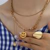 Marka French Style Smiley Face Tassel Pendant Necklace, 18k Gold Titanium Steel Clavicle Chain P1051
