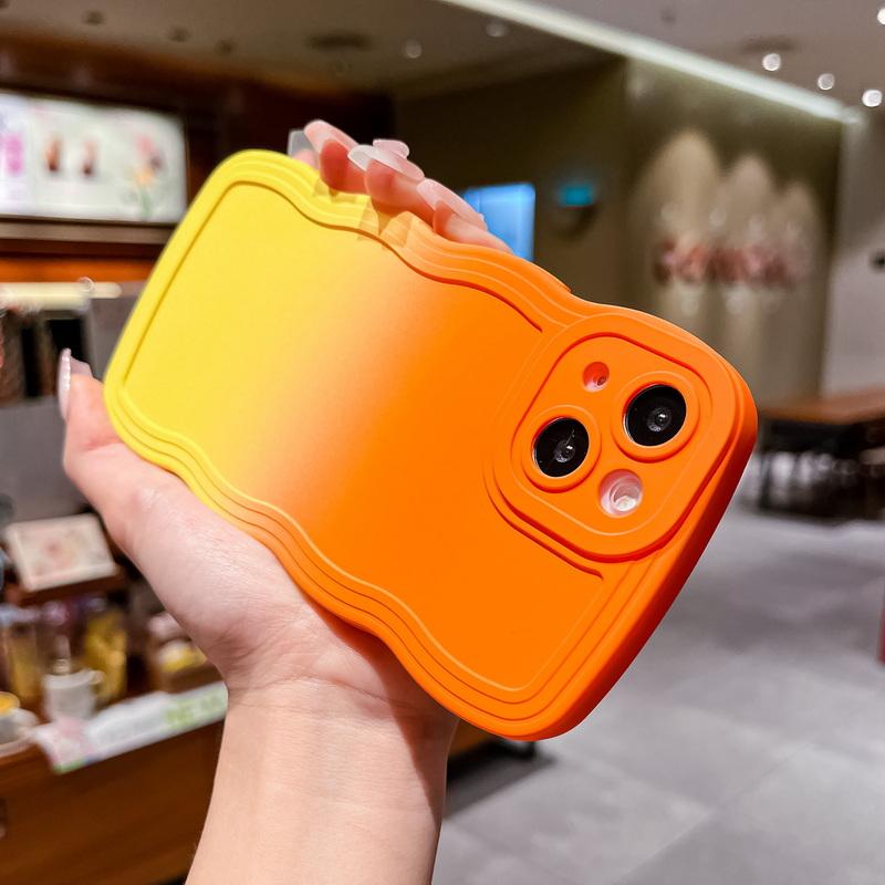 For Iphone 16 15 14 Pro Max 13 12 11 Samsung S24 S23 S21FE Gradient Double Color Case Wave Border Shockproof Phone Cover Skin Feel Shell