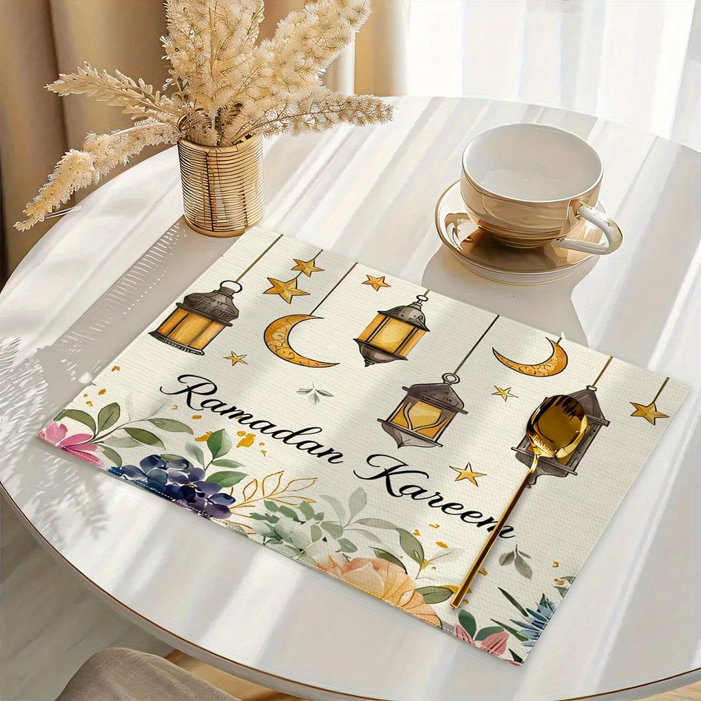 Ramadan Kareem Placemats Crescent Design for Eid Al-Fitr Celebrations & Home Dining Decor Rectangular Table Mats