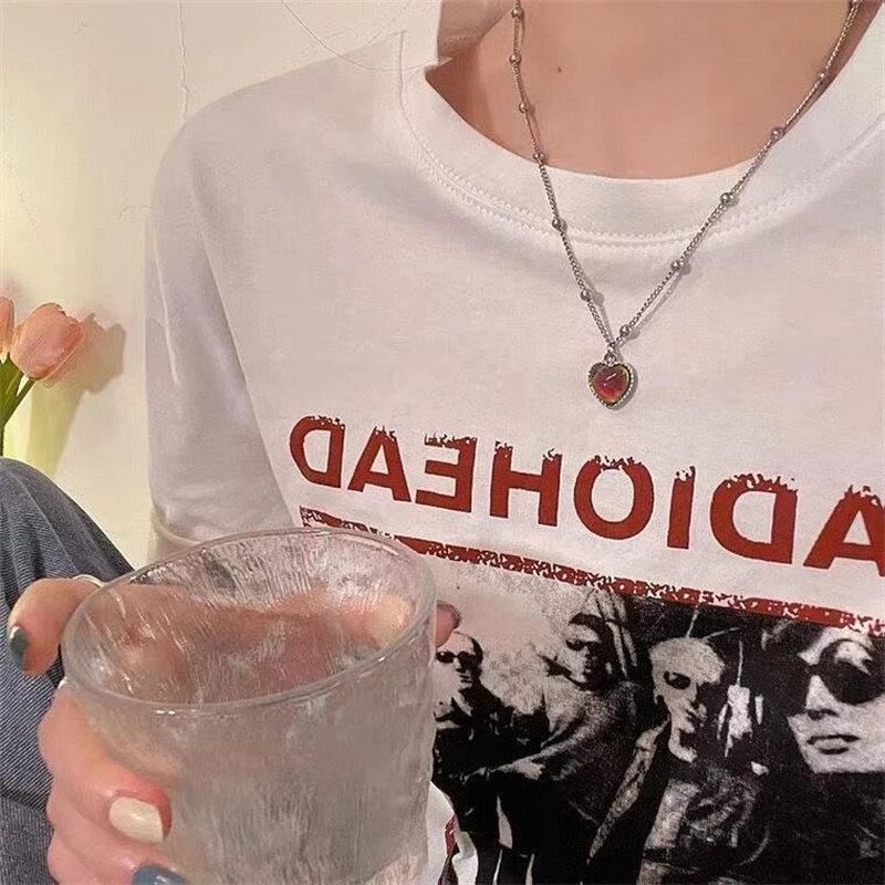 Discoloration Love Pendant Necklace Fashion Women Thermochromic Mood Monitor Heart Pendant Necklaces Stainless Steel Chain Necklaces Jewelry Gift