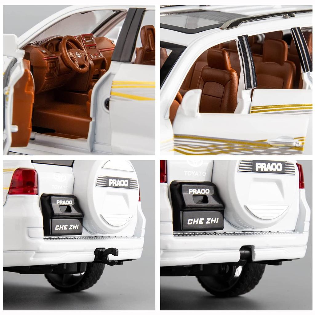 Model auta Toyota Prado v měřítku 1/24, stahovací auto ze zinkové slitiny se zvukem a světlem pro děti, chlapec, dívka dárek