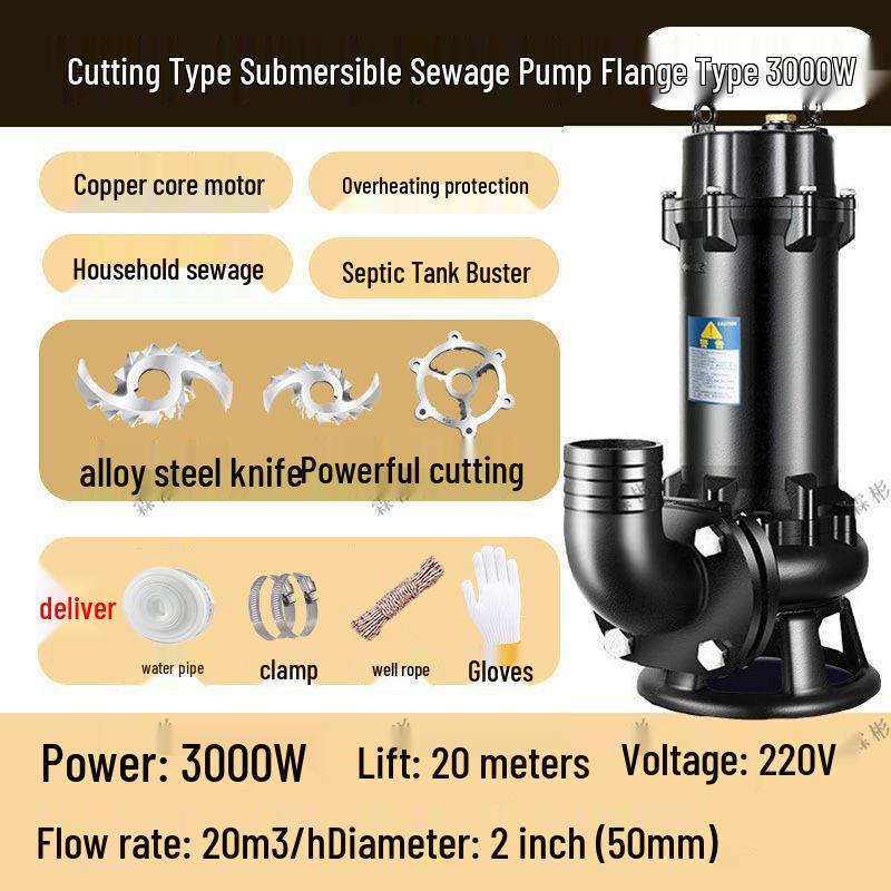 High-Power Submersible Sewage Cutting Pump for Feces, Biogas, and Septic Tanks