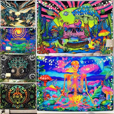 Tapiserie cu ciuperci psihedelice Craniu Trippy Boho Art Gotic Schelet Decorat pentru agățat de perete Tapiz Boemia Decor de cameră estetică