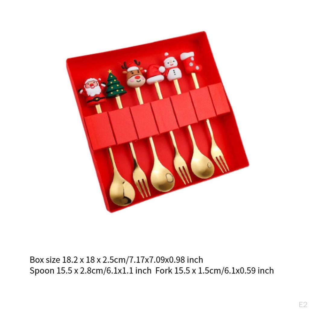 6 Piece Christmas Cutlery Set Flatware with Box Stainless Steel Dessert Spoon Tableware for