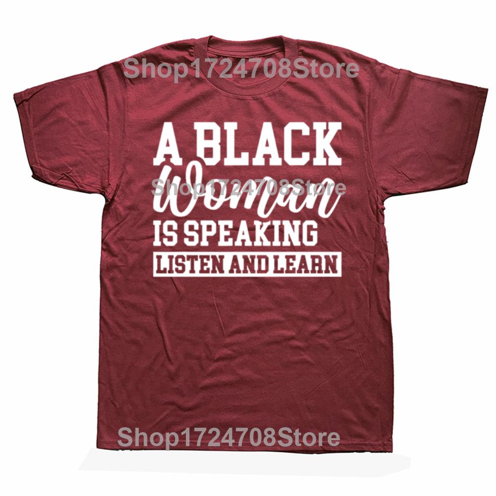 Lustig Eine schwarze Frau spricht Zuhören und Lernen Vintage Grafik T-Shirts Herrenmode Lässig Baumwolle Locker Übergroßes T-Shirt