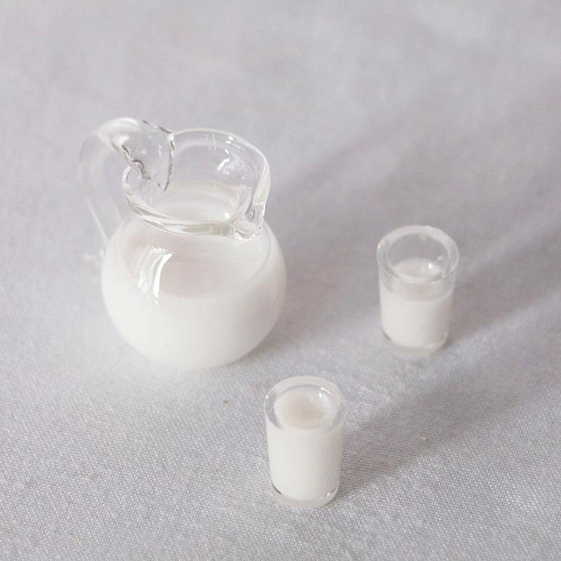 3Pcs/Set Dollhouse Mini Juice Milk Glass Jug Set Scene Model Accessories