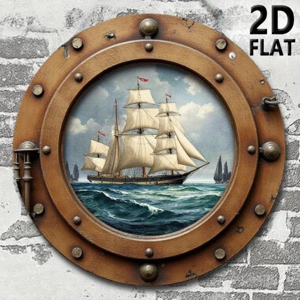 Metal Tin Sign Nautical Sailboat Wall Art 7.87 Inch Sea Decor Farmhouse Home небесно-голубой