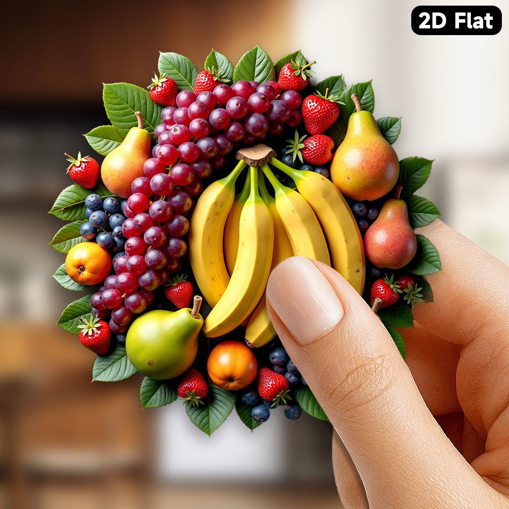 

1 Round 2D Flat Acrylic Fridge Magnet/5-4 Fruit Pattern (Bananas, Grapes, Strawberries, Cherries, Blueberries)/3.15-Inch Refrigerator Magnets Decor 1pc Fridge Magnet