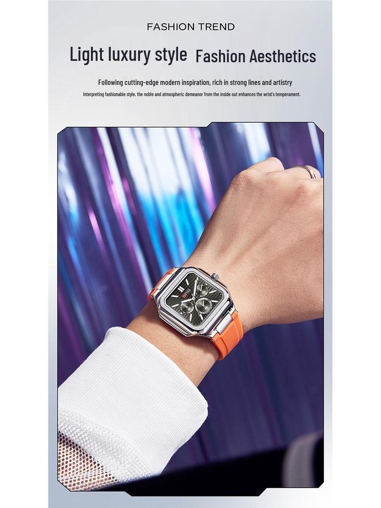 OFNS Six-Hand Men's Square Quartz Watch: Luminous, Day-Date, 30M Waterproof, Silicone Steel Band, Hot Seller