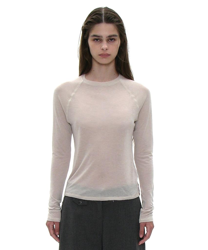 PARTIMENTO WOMEN Pwc Sheer Raglan Long Sleeve Tee_Ecru