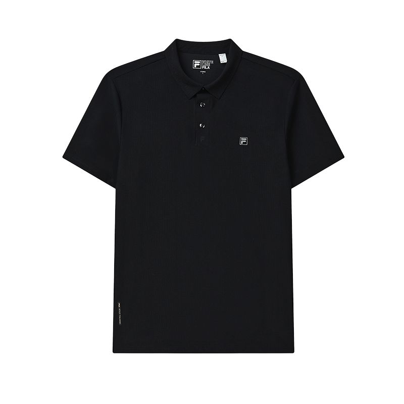 Fila Effen Kleur Logo Casual Korte Mouw Polo Shirt Heren tops Zwart F11M227117FBK M