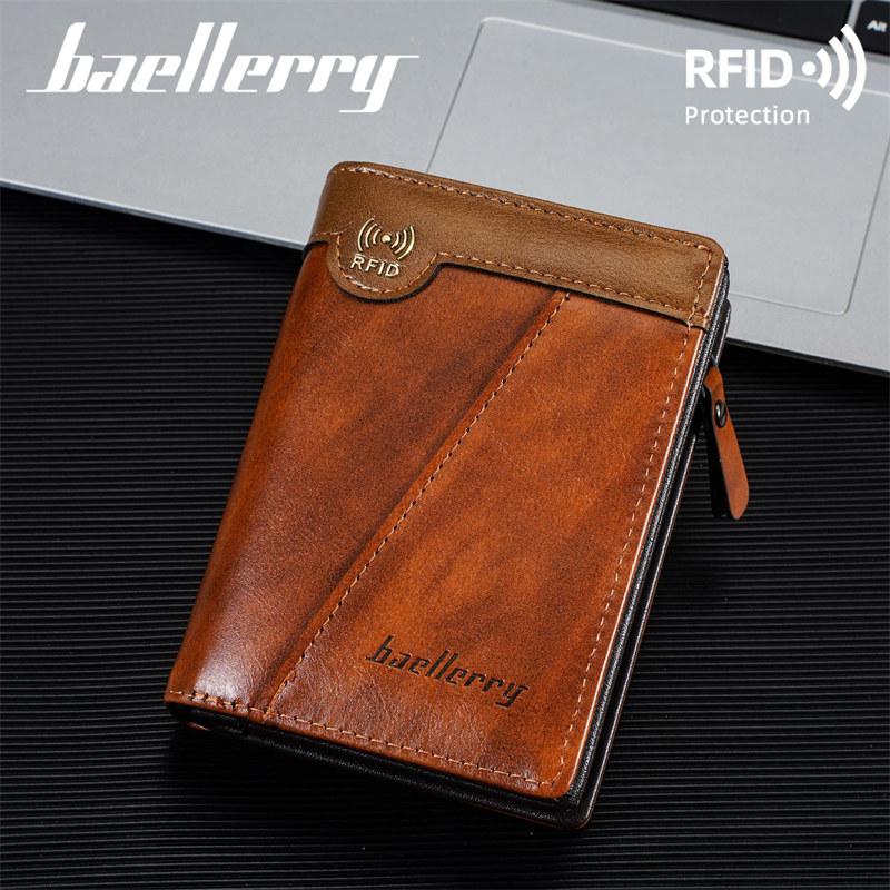 Baellerry Vintage Design RFID Protection Short Wallets for Men Man Zipper Coin Purses Business Credit ID Card Holder
