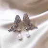 Cute Female Blue Green White Zircon Stone Silver Color Butterfly Stud Earrings Lovely Bridal Wedding Jewelry For Women