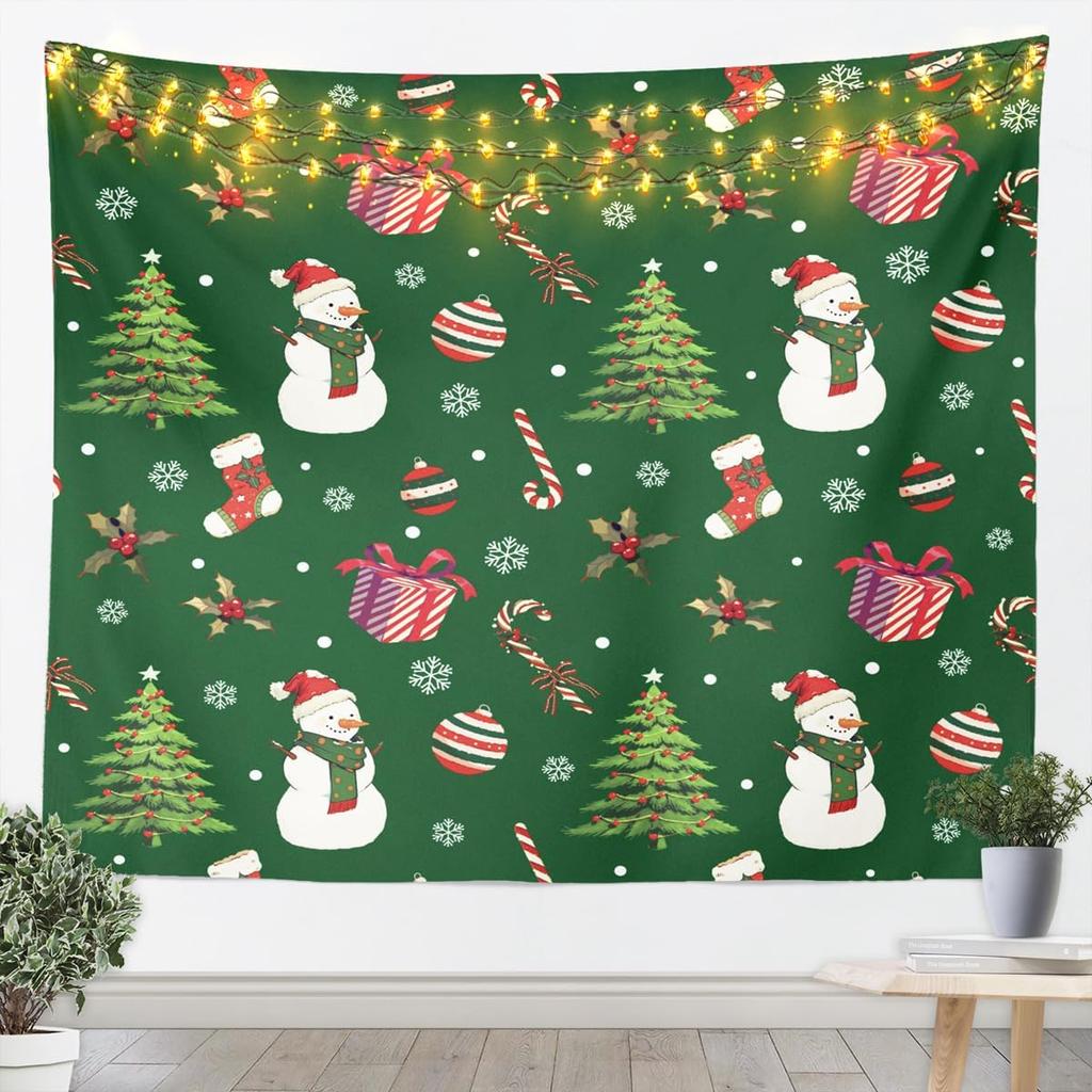 Cute Snowman Tapestry Kids Merry Christmas Wall Art for Bedroom Living Rooms Xmas Snowflake Wall Hanging Blanket Breathable