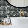 10Pcs 3D Metal Embossed Tile Stickers, Vintage Silver Floral PVC Wall Decals, Waterproof Self-Adhesive Crystal Film Decor for Kitchen Bathroom Floor