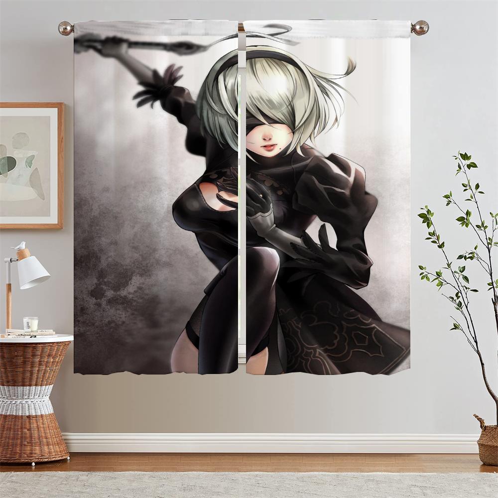 Nier Automata Window Blinds Kitchen Curtains Blackout Curtain Rods Tentacles Living Room Curtain for Children's Room Blind Curls