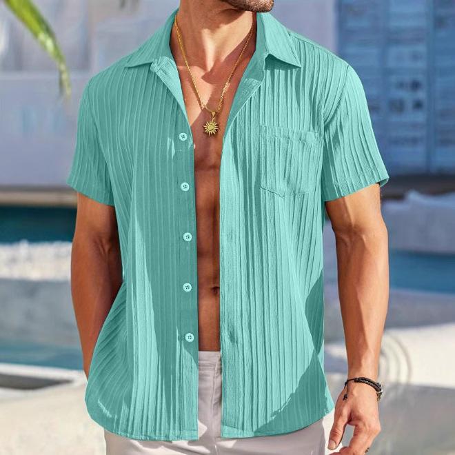 Men's Summer Trendy Solid Color Lapel Sports Casual Shirt