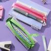 Elastic Strap Zipper Pencil Case Mesh Fabric Stationery Organizer Mesh Pen Pouch  School Supplies