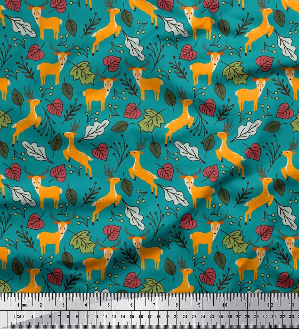 

Японська креп-атласна тканина Soimoi, листя та декоративна тканина з оленями, тваринами, друкований метр, 42 дюйми 42 Inch Wide - Poly Crepe зелений