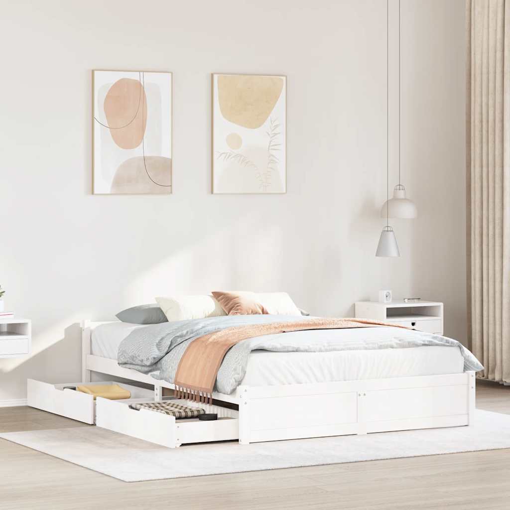 Solid Wood Bed without Mattress White 140x200 cm Pine Wood
