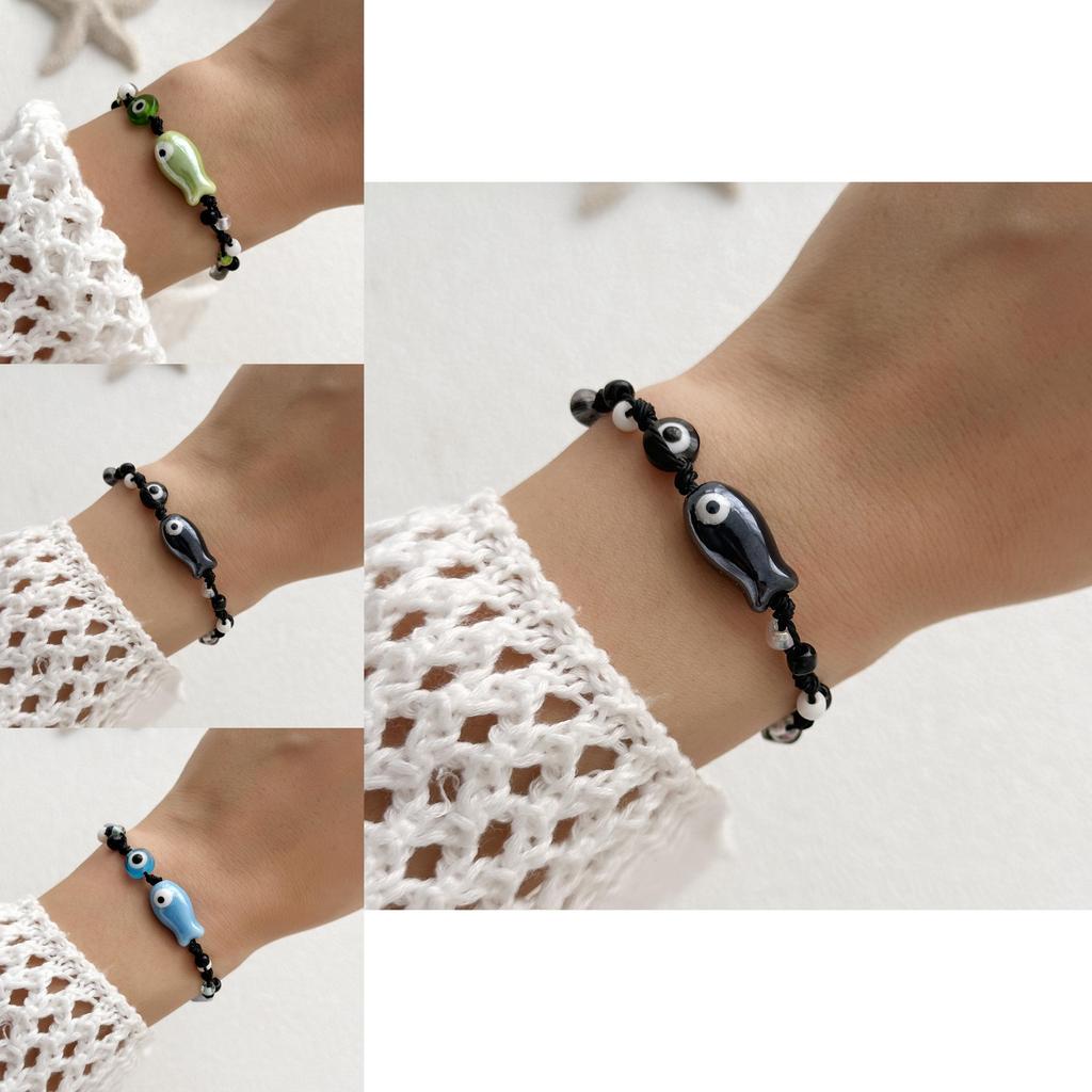 Handcrafted Ceramic Fish Bracelet With Colorful Eyes For Fashion Jewelry