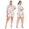 Womens Plus Size Casual Set Butterfly Print Milk Silk 3/4 Sleeve Top Shorts Outfit Youthful Style