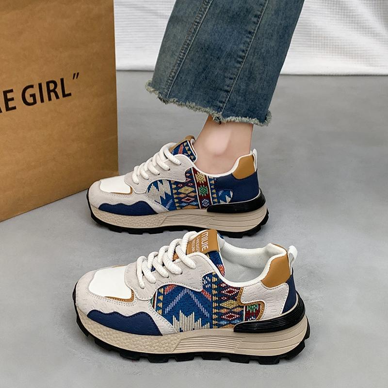 

CRLAYDK Ретро Принт Женские Кроссовки Легкая Платформа Кожаная Обувь На Шнуровке Для Ходьбы Спорт Женские Повседневные Теннисные 38