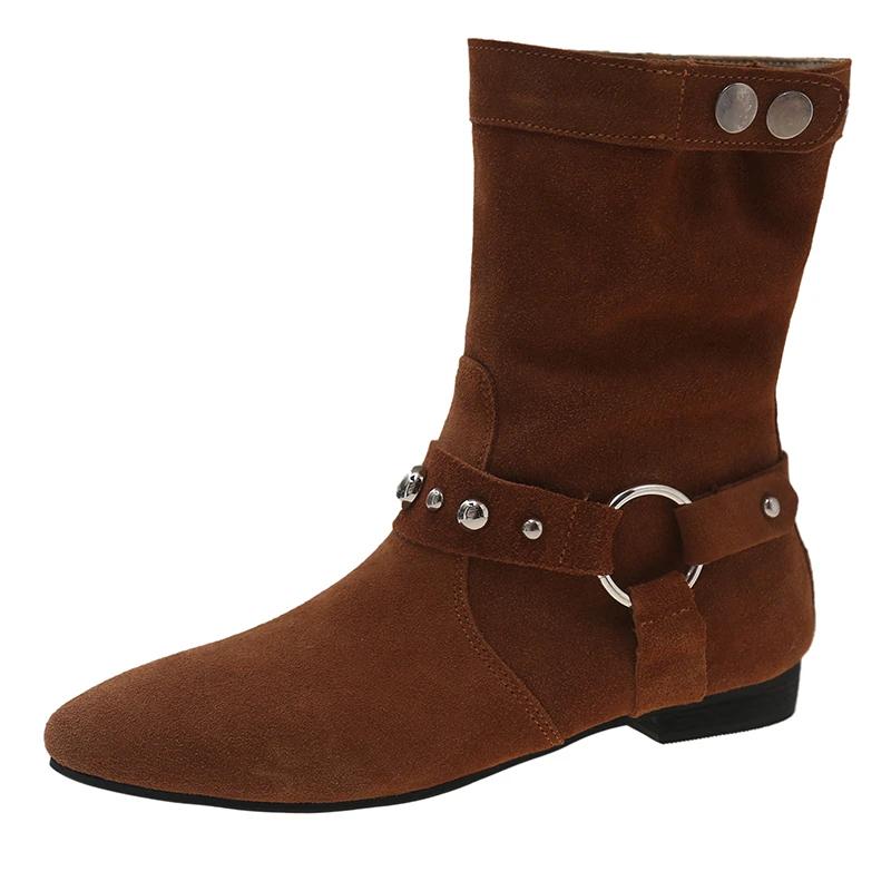 High Quality Ladies Shoes Slip-on Women's Boots Fashion Rivet Modern Boots Women Sexy Pointed Toe Solid Ankle Boots Zapatos