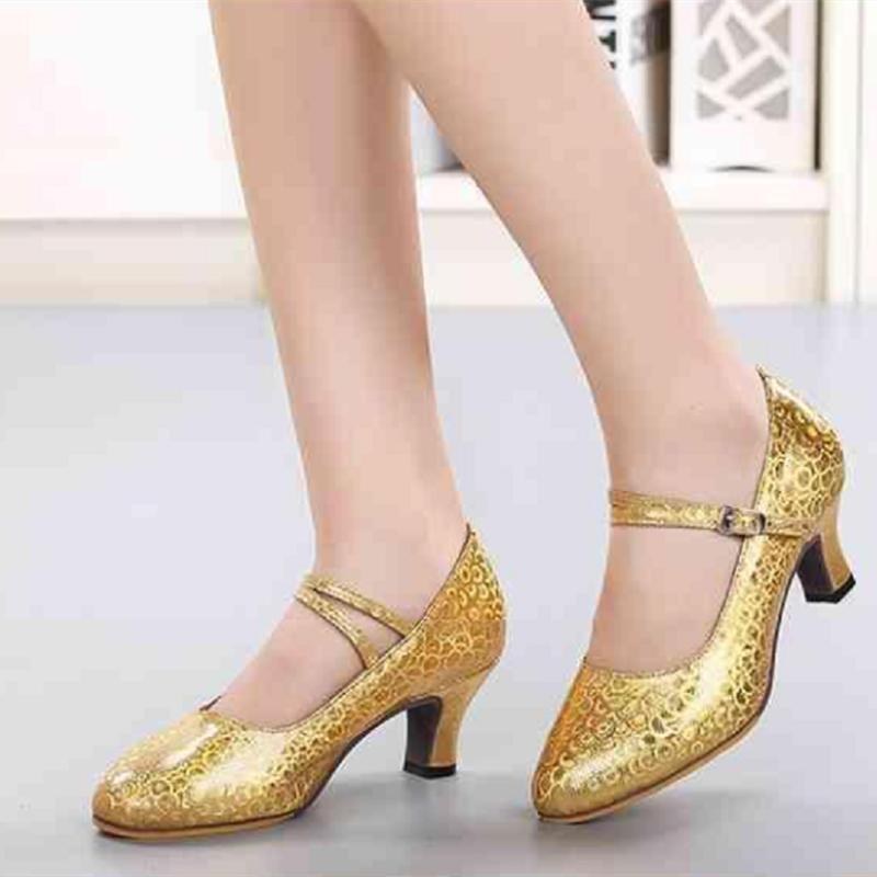 Sapatos Femininas Women Cute Siilver Light Weight Buckle Strap Square Heel Shoes Lady Casual Comfort Dance Shoes Ab648