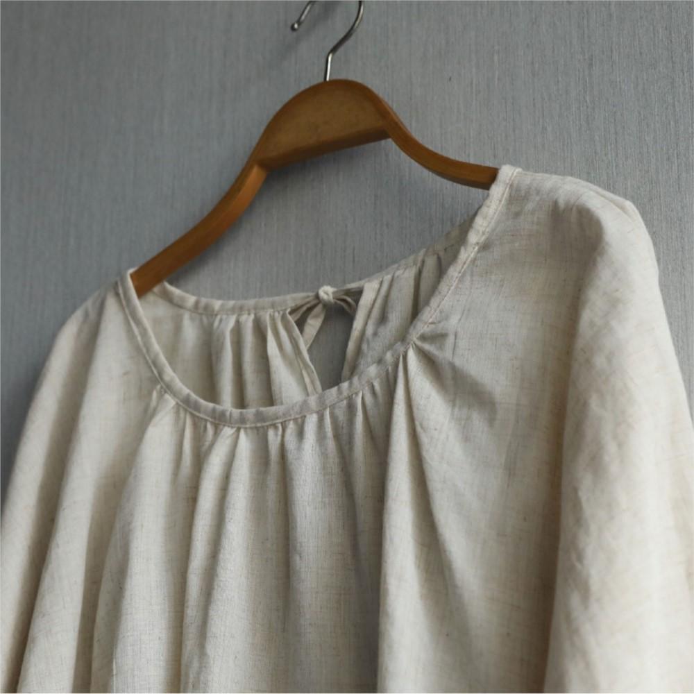 Johnature Women T-Shirts Summer Chinese Style O-Neck Lantern Sleeve Solid Color Loose T-Shirts