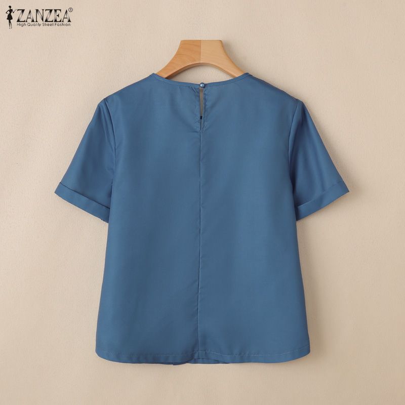 ZANZEA Women Casual Floral Print Round Neck Short Sleeve Blouse