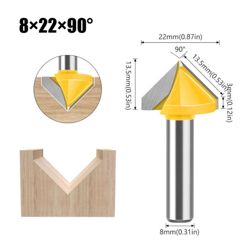 Efficient 8mm Shank V Flute Router Bit Carbide End Mill With 60 To 150 Degree Options for Profession Woodworking Project