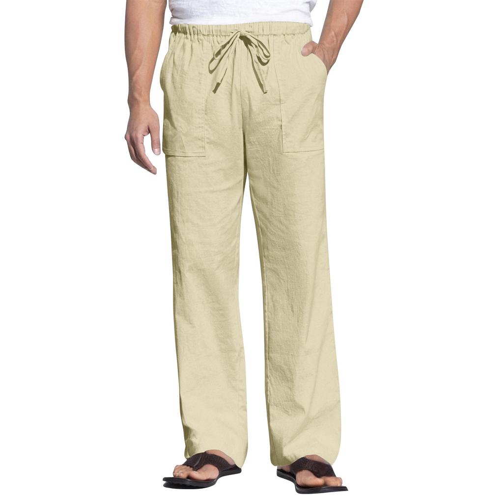 Men's Cotton And Linen Summer Casual Drawstring Pocket Trousers
