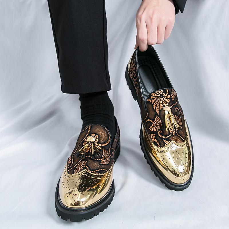 Fashion New Spring Brand Men's Blok Printed Tassel Pointed Leather Shoes Fashionable Comfortable Men's Business Banquet Leather Shoes