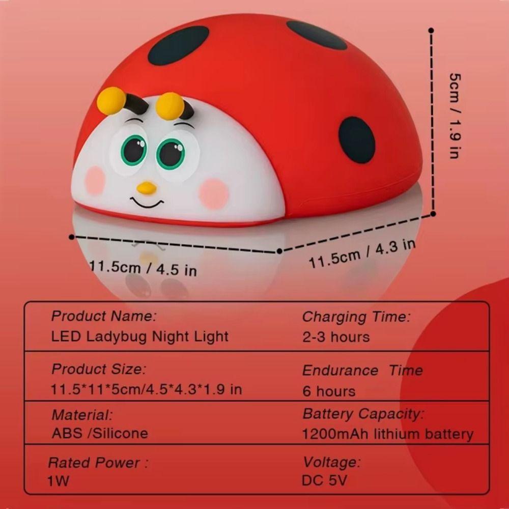 Type-C Rechargeable Ladybug Night Light Touch Control Silicone Table Lamp Bedroom