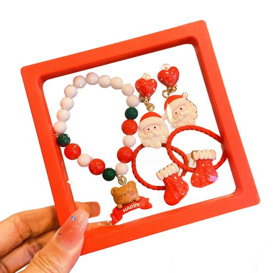 

Набор из 5 шт./компл. Рождественский браслет, серьги, набор для рукоделия, детский красочный браслет из бусин ручной работы, шарм в виде Санта-Клауса, оленя, елки, ювелирное украшение, праздничный подарок F