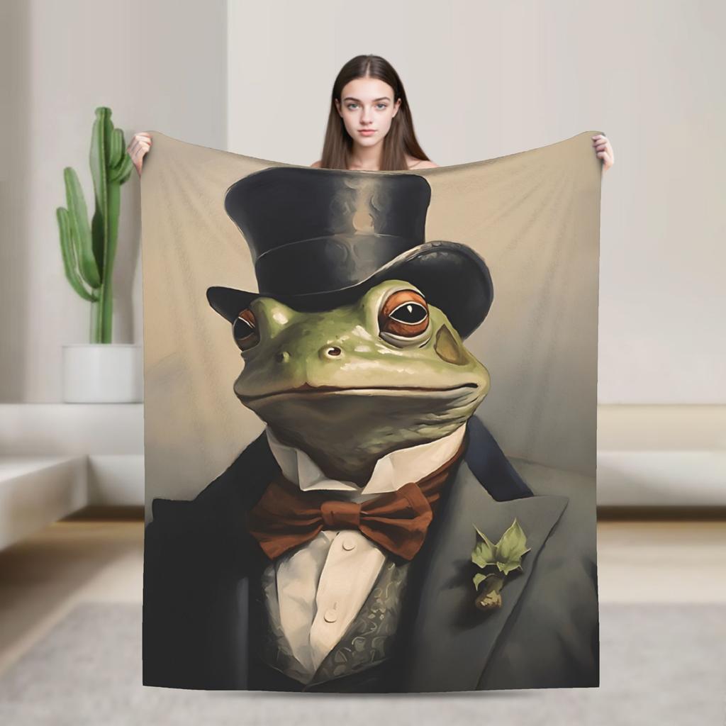 Gentleman Frog Blankets Super Warm Funny Plush Throw Blanket For Girls Boys Home Decor Flannel Bedspread Bed Cover