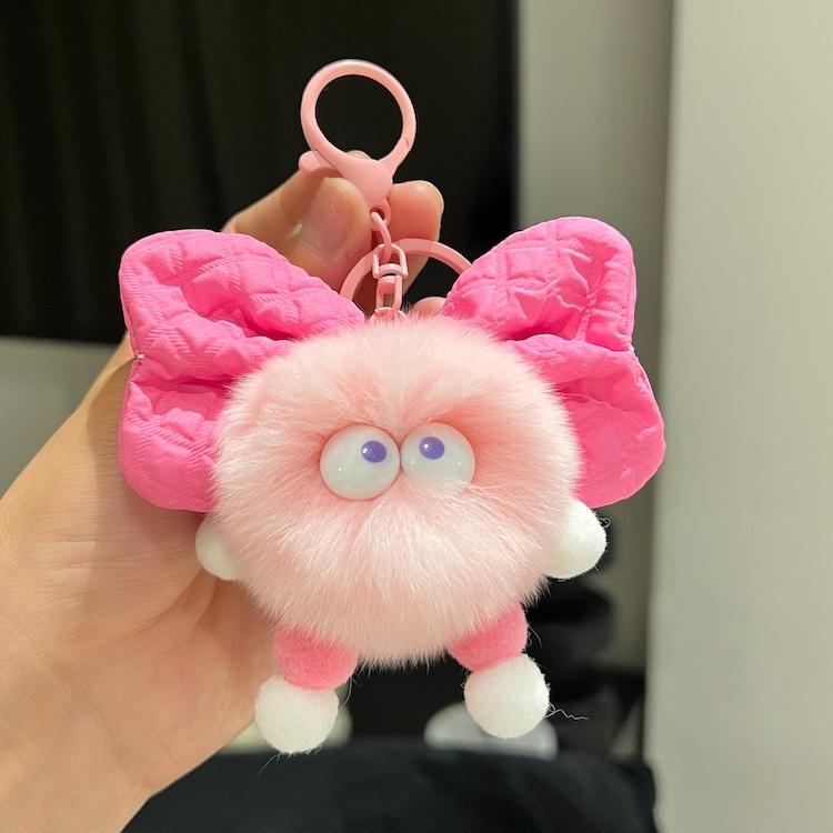 Cute Real Rabbit Hair Small Coal Ball Car Keychain Pendant Ins Internet Celebrity Cartoon High-end Pom-pom Bag Pendant