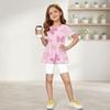 Girls Summer Outfit Short Sleeve Ruffle Hem Top with Floral Print and Solid Color Shorts Two Piece Set for Kids Casual Wear