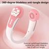 Neck Fan Cartoon Long Endurance Bladeless Neck Fan USB Rechargeable No Hair Twisting 3-Speed Strong Wind Fan for Kids & Adults