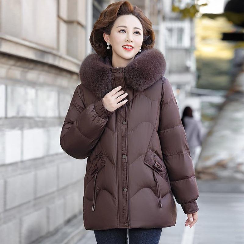 New white goose down jacket medium and long winter large size mother pack thickened warm jacket for old women