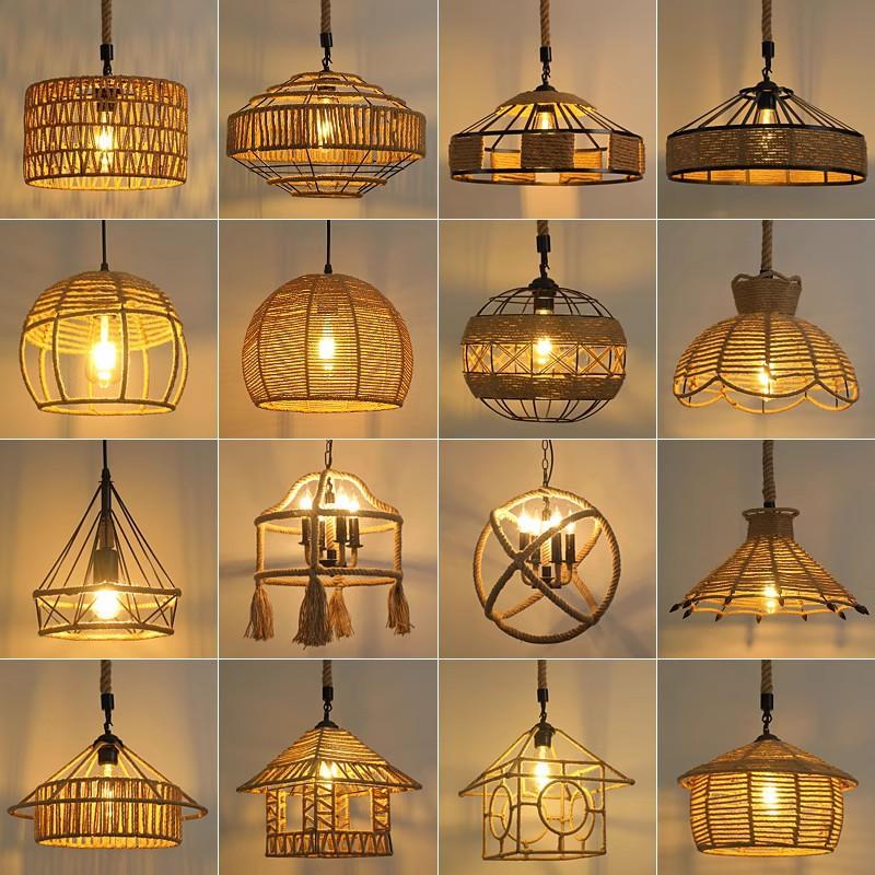 American Vintage Industrial Wind Hemp Rope Chandelier Nordic Modern Restaurant Bar Grill Pendant Lamp Balcony Home Decor LED
