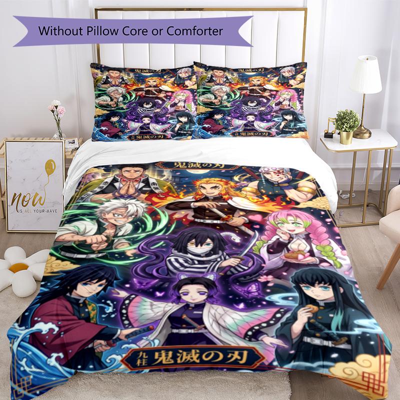 3pcs Duvet Cover Set (1*Duvet Cover + 2*Pillowcase, Without Core), Demon Slayer Print Soft All‑Season Bedding Set, Home Bedroom Decor Gift