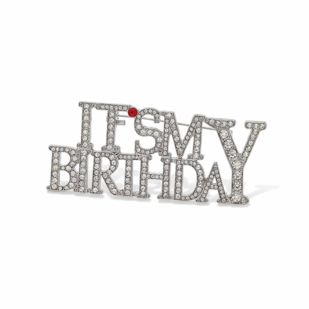 

BEPAN Zinc Alloy Birthday Brooch French Style Rhinestone Letter Brooch Korean Style IT S MY BIRTHDAY Corsage Ornament серебряный
