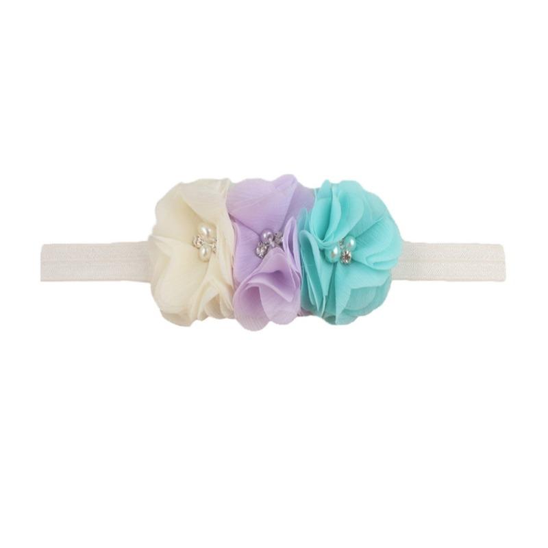New Children's Three Chiffon Bead Flowers, Candy-colored Baby Elastic Headband, Baby Elastic Headband