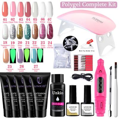 14/11Pcs Poly Nail Set Nail Extension Kit UV LED Quick Builder Gel Vernish Jelly Extend Nail Kit Nail Art DIY Extension Complete Kit