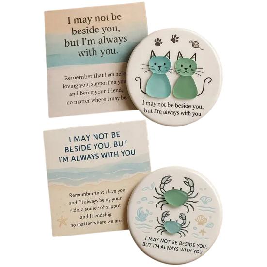 Sea Glass Art Friendship Ornament Round Sea Glass Cat/Crab Christmas Tree Decoration Friendship Keepsake for Best Friends Woman