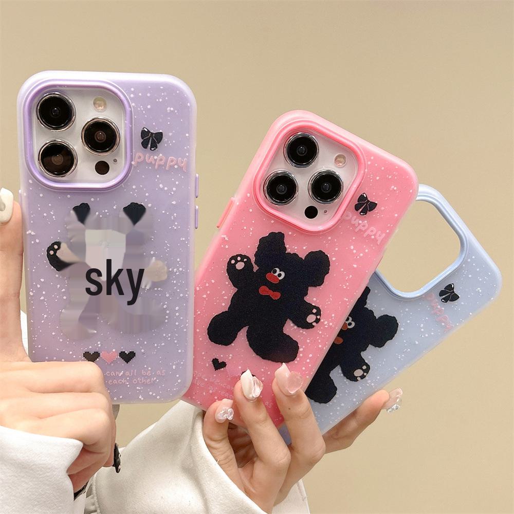 

Red Ink Lips Black Bear Apple 15 Mobile Phone Case - Compatible with iPhone 14 Pro, 2-in-1 Frosted Case for 13 Pro Max.