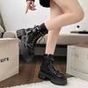 Black Height Increase Women's Ankle Boots Spring Autumn Platform Female Short Shoes Punk Style Round Toe with Laces Booties Sale